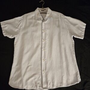 Daniel Cremieux Shirt Mens Large Blue Lyocell Hemp Short Sleeve Button Up Casual